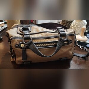 Chic Tan and Black Leather Handbag